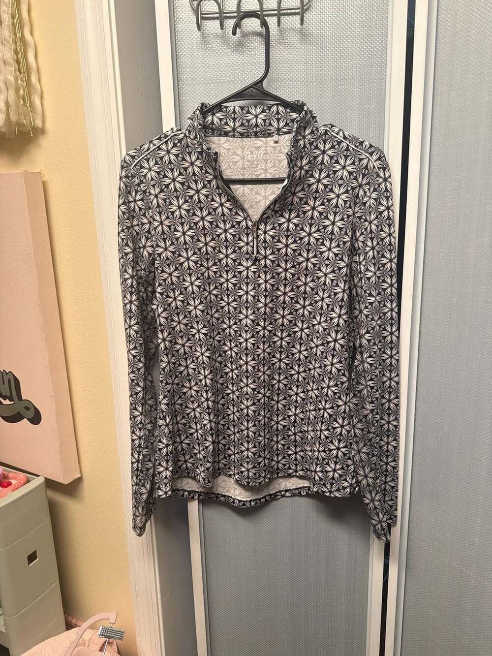 Nivo Women's Long Sleeve Quarter-Zip Golf Top Black White Floral Print Size S